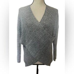 Astr The Label Gray Wrap Front Knit Sweater Lightweight Long Sleeve Womens Sz S